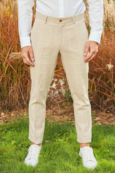 pantalon LINCOLN beige à carreaux