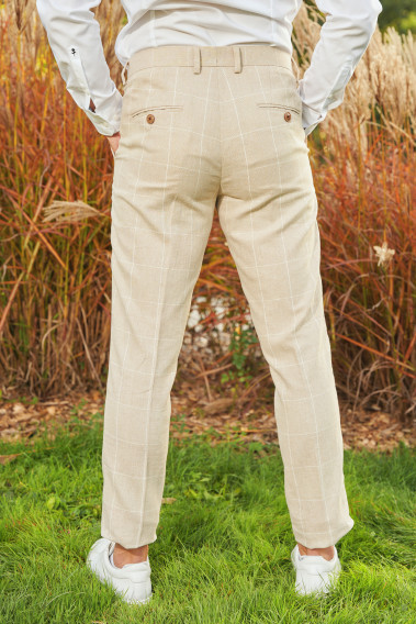 pantalon LINCOLN beige à carreaux